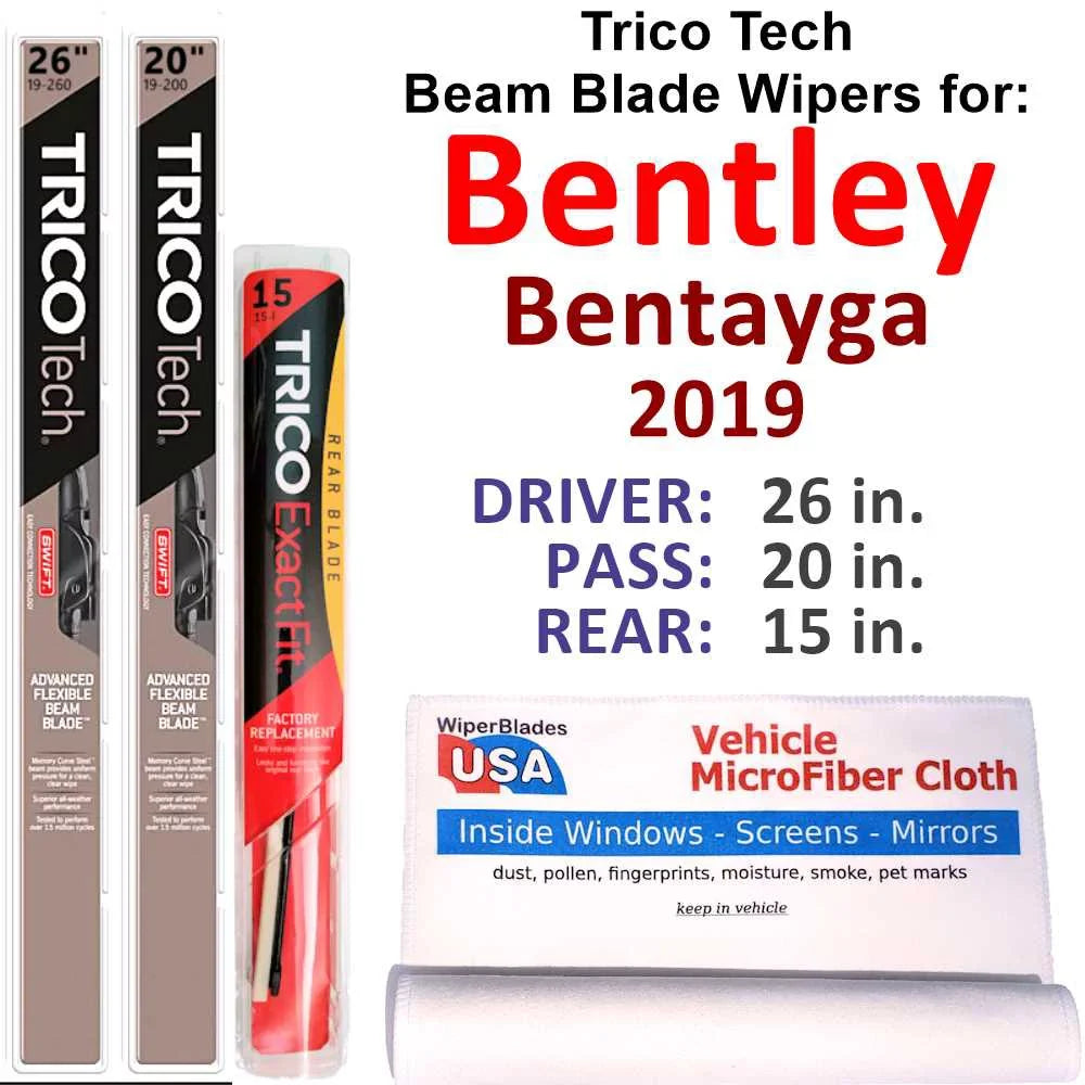 2019 Bentley Bentayga Beam Blade Wipers (Set of 3) w/Rear Wiper