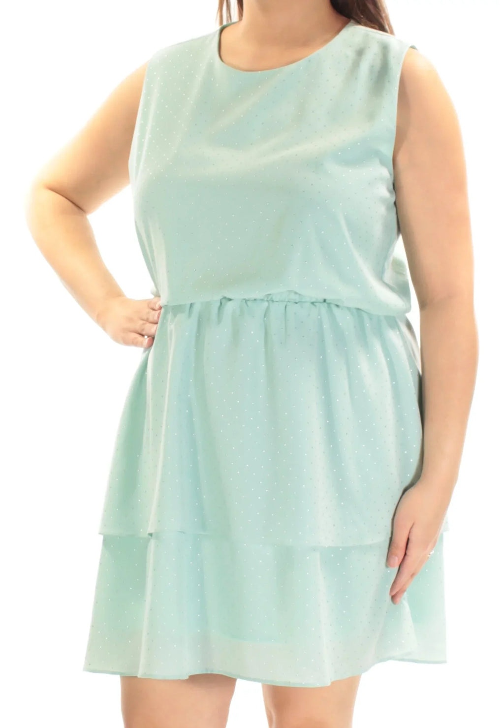 CR BY CYNTHIA ROWLEY Womens Aqua Zippered Lined Elastic Waist Tiered Skirt Sleeveless Jewel Neck Short Fit + Flare Dress XL