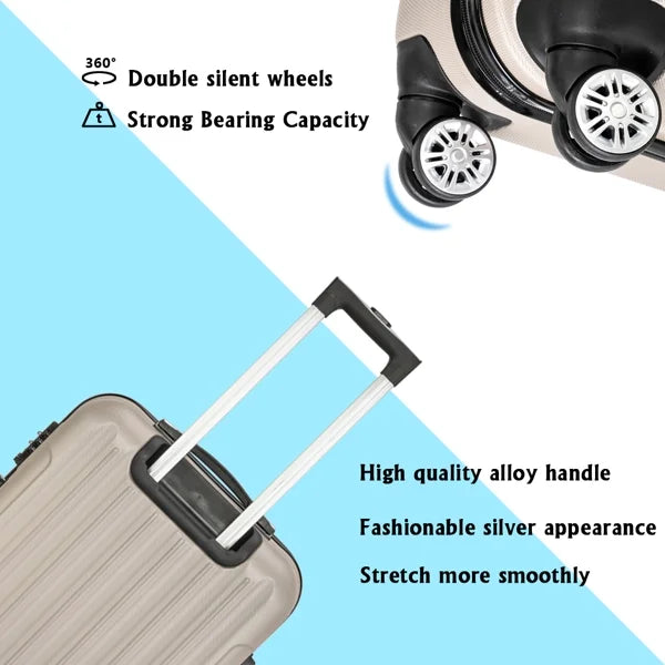 Capri Luggage Set 3 Piece Lock Spinner Wheels Luggage Carry on Suitcase(20/24/28), Champagne
