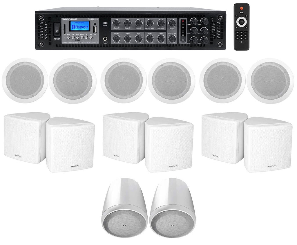 6-Zone Amp+6) 3.5" White Cube+2) JBL Pendant and Ceiling Speakers for Restaurant/Bar