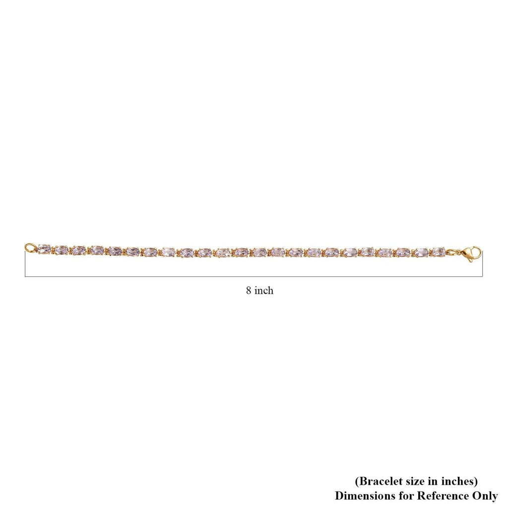 Shop LC Pink Amethyst Oval Stainless Steel Yellow Gold Ion Plated Bracelet for Women Jewelry Size 8" Ct 8.49 Birthday Gifts