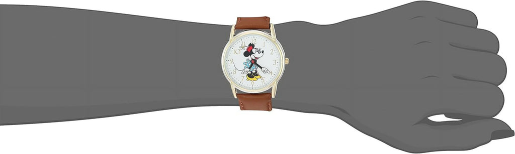 Disney Minnie Mouse Women's Two Tone Cardiff Alloy Watch, Brown Leather Strap, W002770