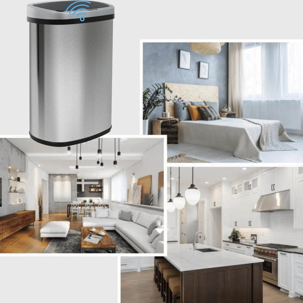 NiamVelo Kitchen Trash Can with Lid, 13 Gallon Automatic Stainless Steel Garbage Can with Touch-Free & Motion Sensor, Anti-Fingerprint Mute Designed Waste Bin for Office Home, Silver