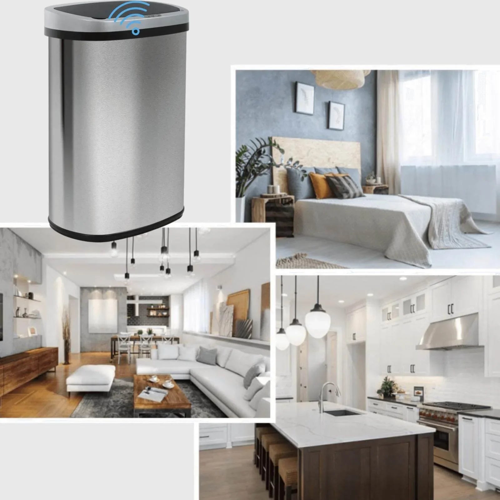 NiamVelo Kitchen Trash Can with Lid, 13 Gallon Automatic Stainless Steel Garbage Can with Touch-Free & Motion Sensor, Anti-Fingerprint Mute Designed Waste Bin for Office Home, Silver