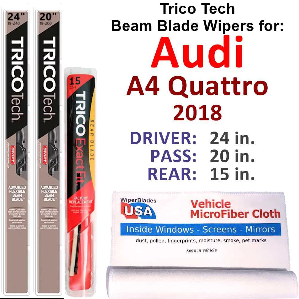 2018 Audi A4 Quattro Beam Blade Wipers (Set of 3) w/Rear Wiper