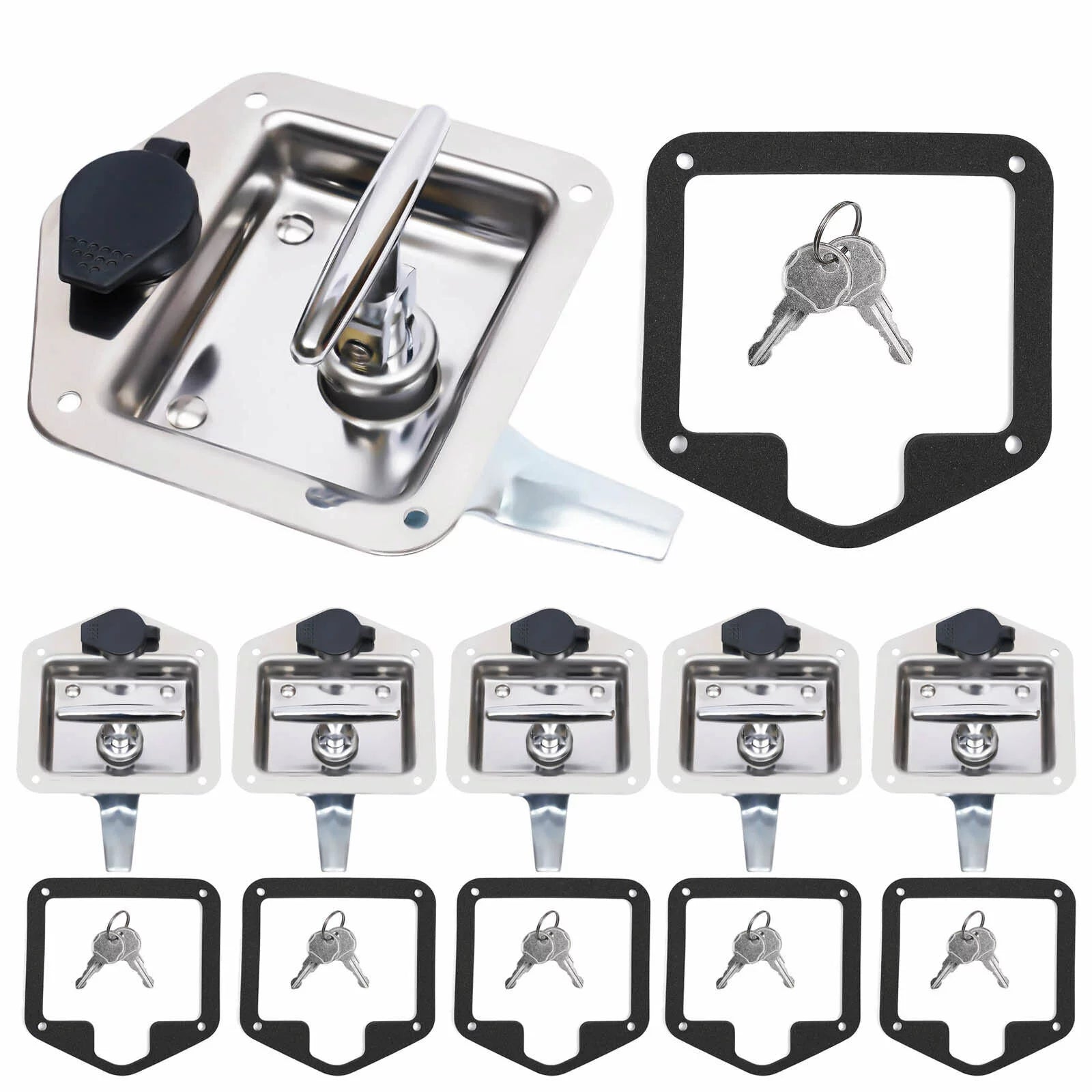 Set of 6 Folding T-handle Tool Box Lock RV Door Latch w/ 12 Keys Stainless Steel