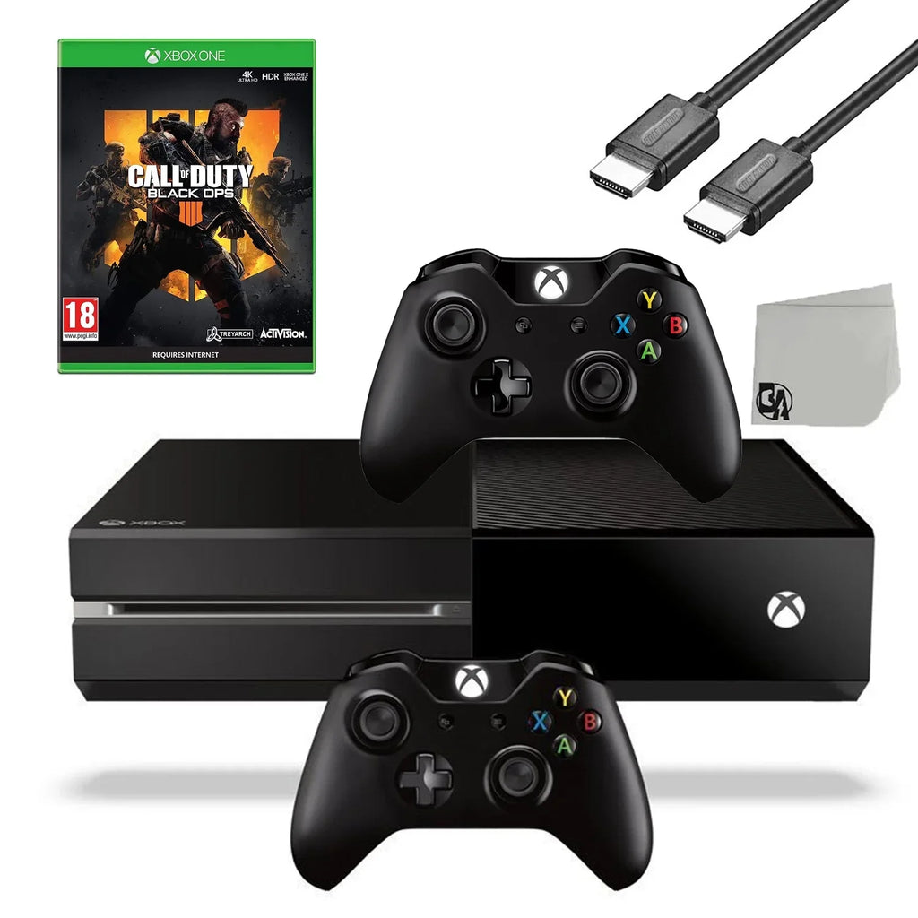 Xbox One Original 500GB Gaming Console Black HDMI Cable 2 Controller Included With Call of Duty Black Ops 4 Game BOLT AXTION Bundle Used