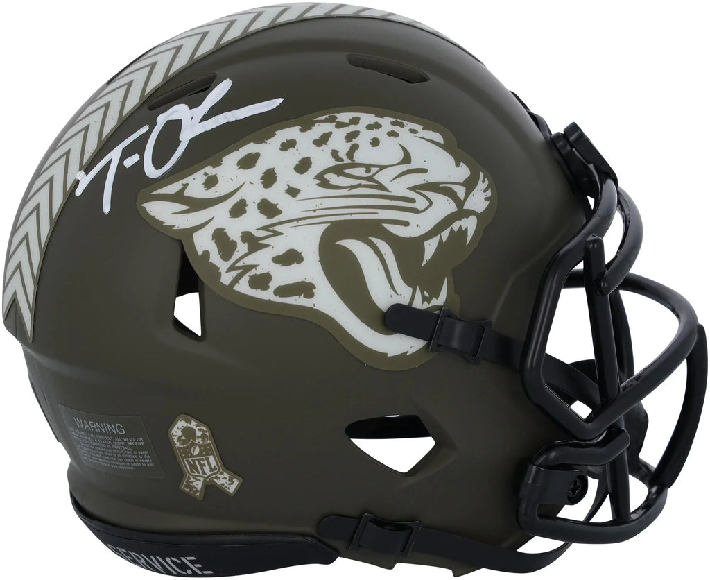 Trevor Lawrence Jacksonville Jaguars Autographed Riddell 2022 Salute To Service Speed Mini Helmet - White Sig - Fanatics Authentic Certified