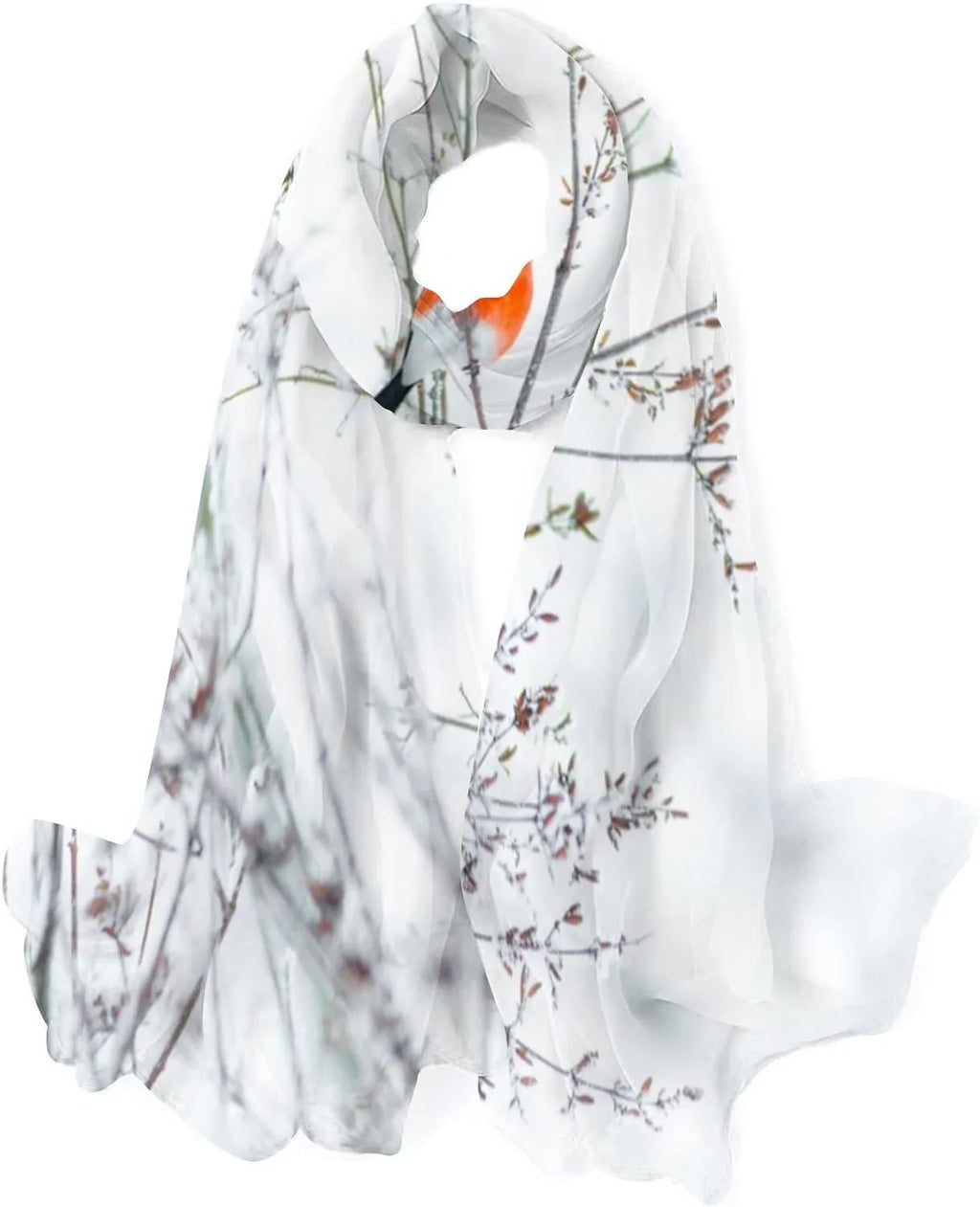 Hyjoy Women Silk Scarf Bullfinch Birds Branches Winter Snow Christmas New Year Hair Wraps Shawls Neck Scarves Colorful Print