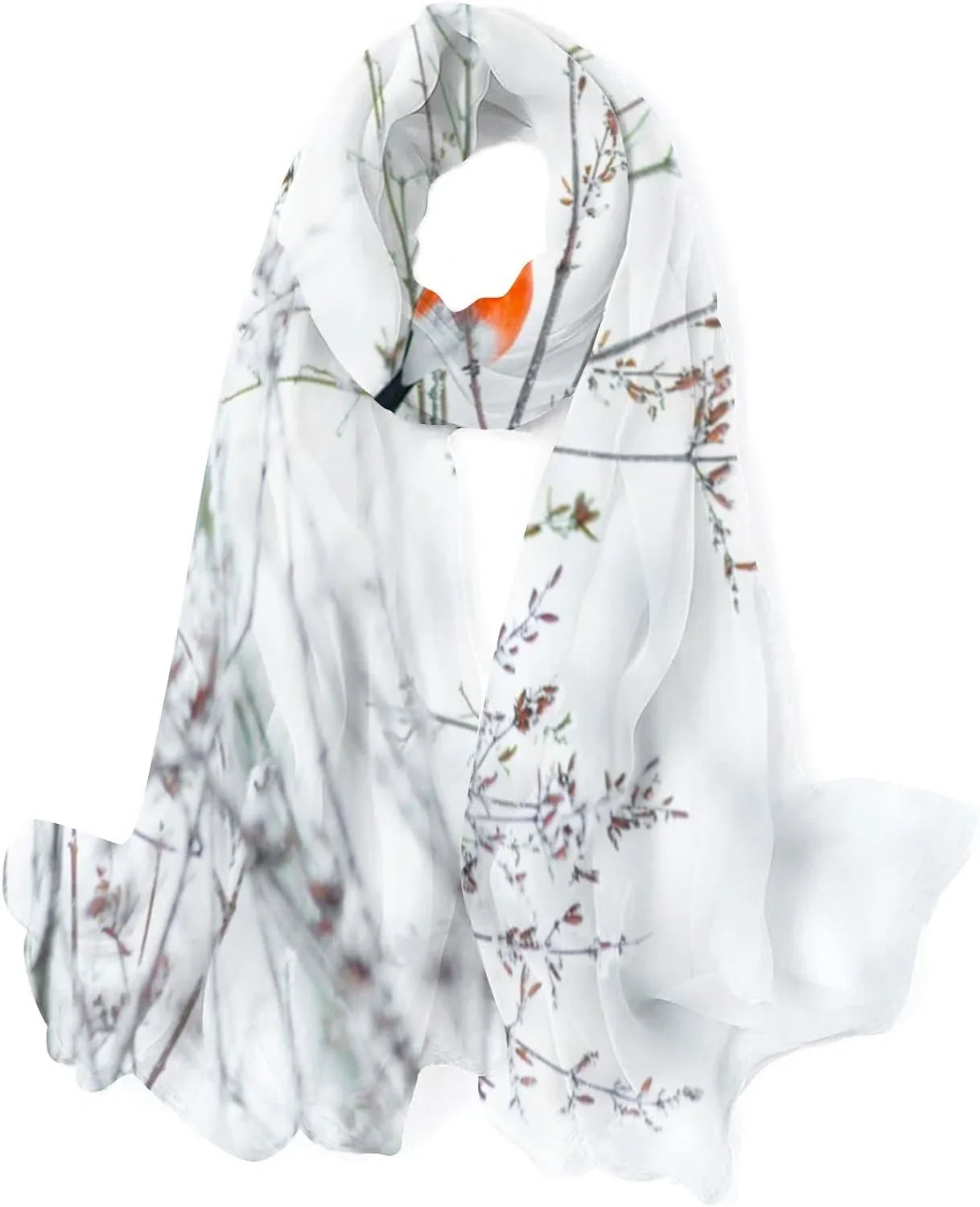 Hyjoy Women Silk Scarf Bullfinch Birds Branches Winter Snow Christmas New Year Hair Wraps Shawls Neck Scarves Colorful Print