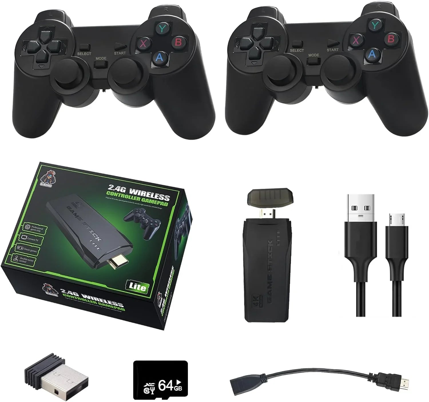 Wireless Retro Game Console, Plug and Play Video Game Stick Built in 20000+ Games,9 Classic Emulators, 4K High Definition HD Output for TV with Dual 2.4G Wireless Controllers