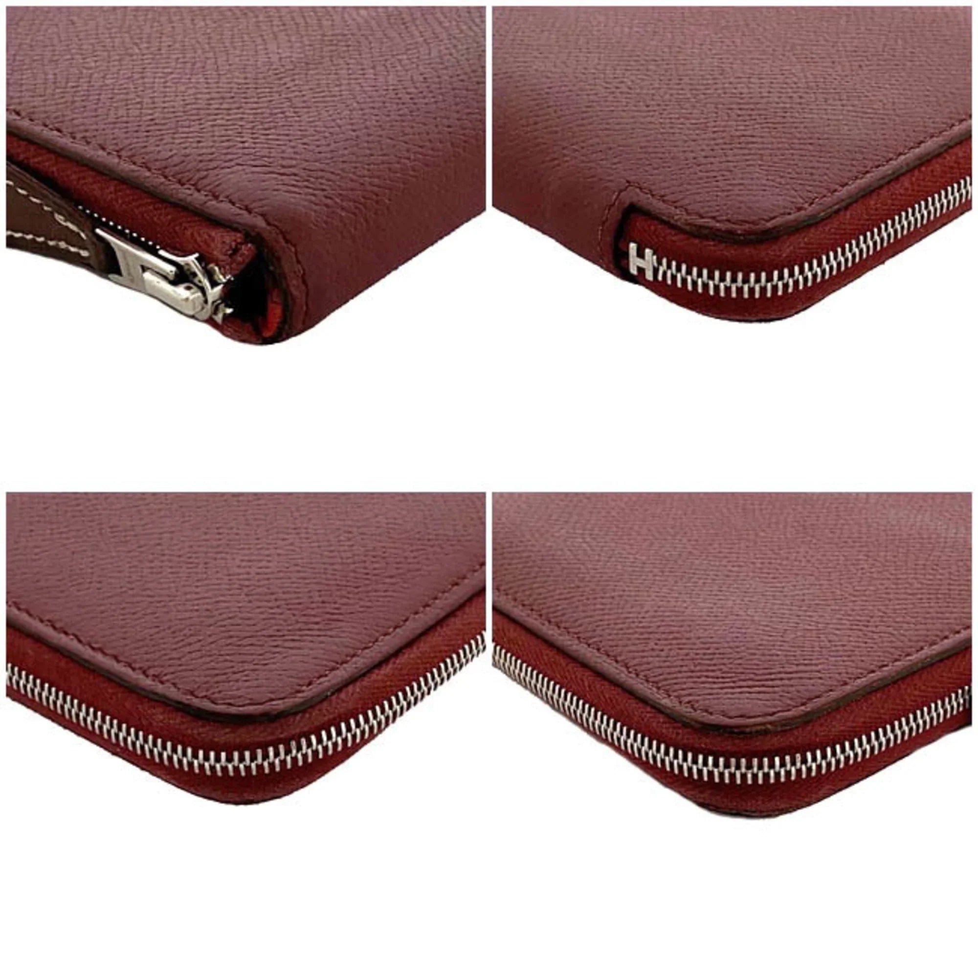 Pre-Owned Hermes Long Wallet Azap Bordeaux Rouge Glenat Silk In Leather Epson HERMES Round Ladies (Good)