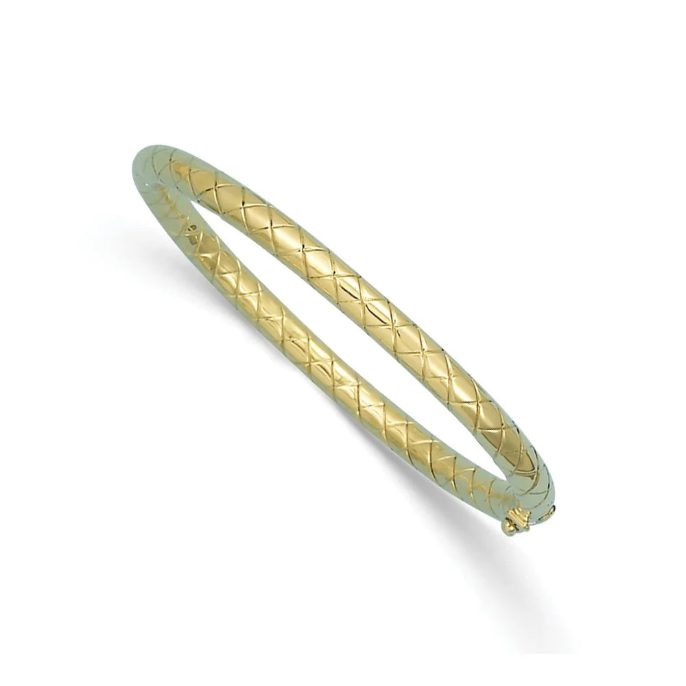 Auriga 14k Yellow Gold Polished and Grooved 5mm Hinged Bangle for Men