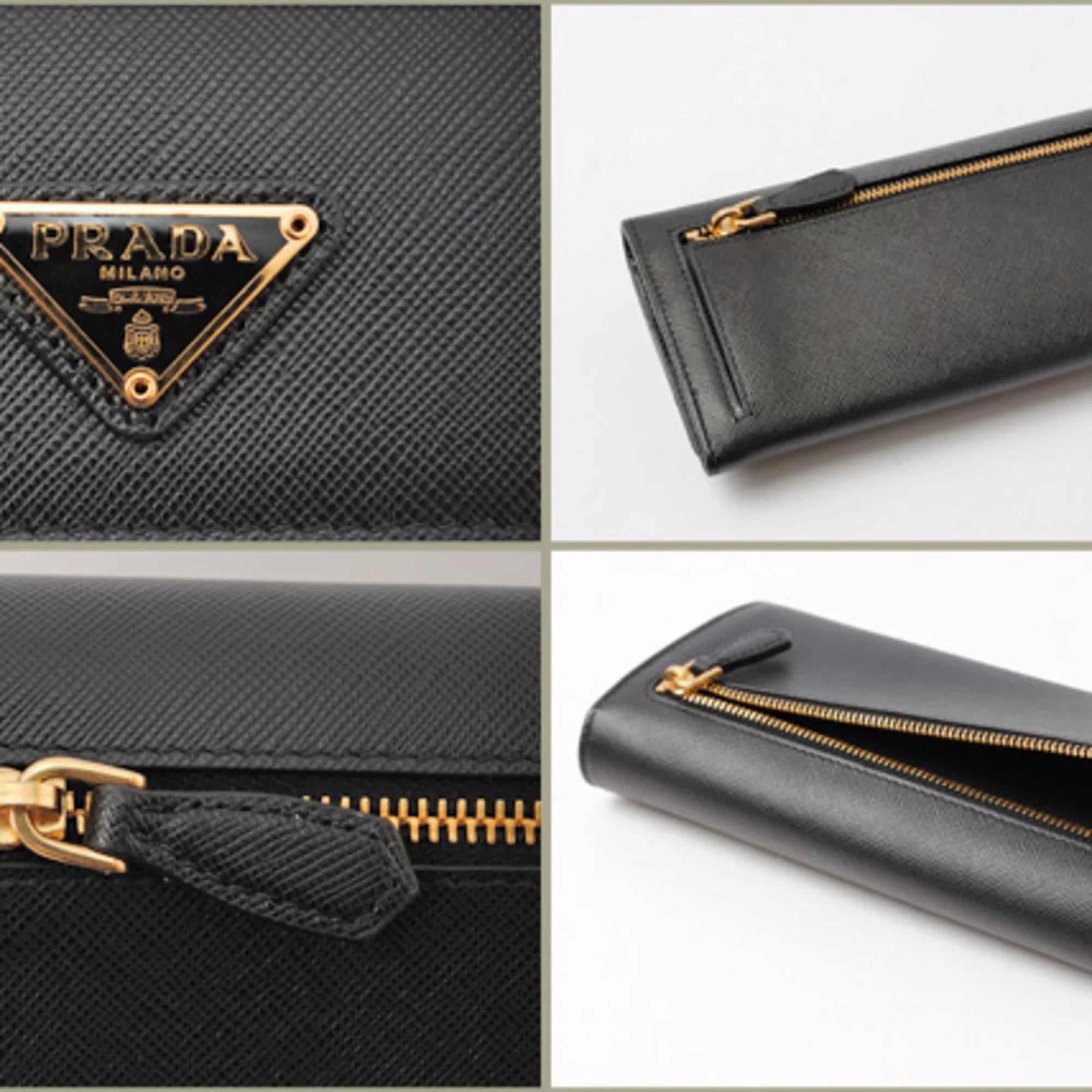 Pre-Owned Prada Wallet PRADA Long wallet 1M1132 Pass Case with Saffiano Triangle NERO Black Outlet (Like New)