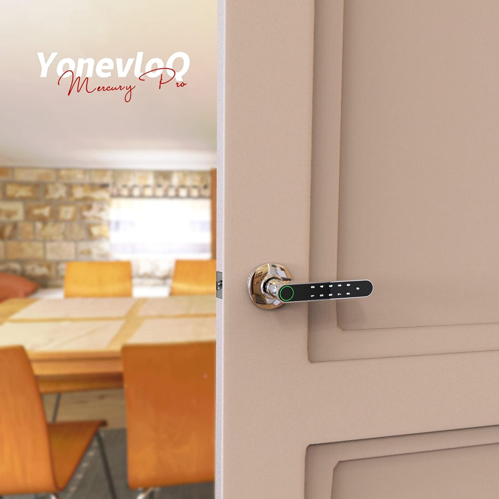 Smart Door Handle by GOURE, Fingerprint Door Lock with Keypads Password, Tuya App and Backup Keys, Easy to Install Ideally Suited for Office, Airbnb, Home [2024 New Upgrade]