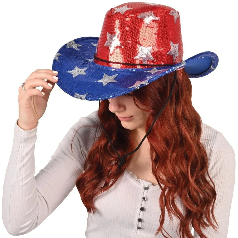 Sequined Patriotic Cowboy Hat