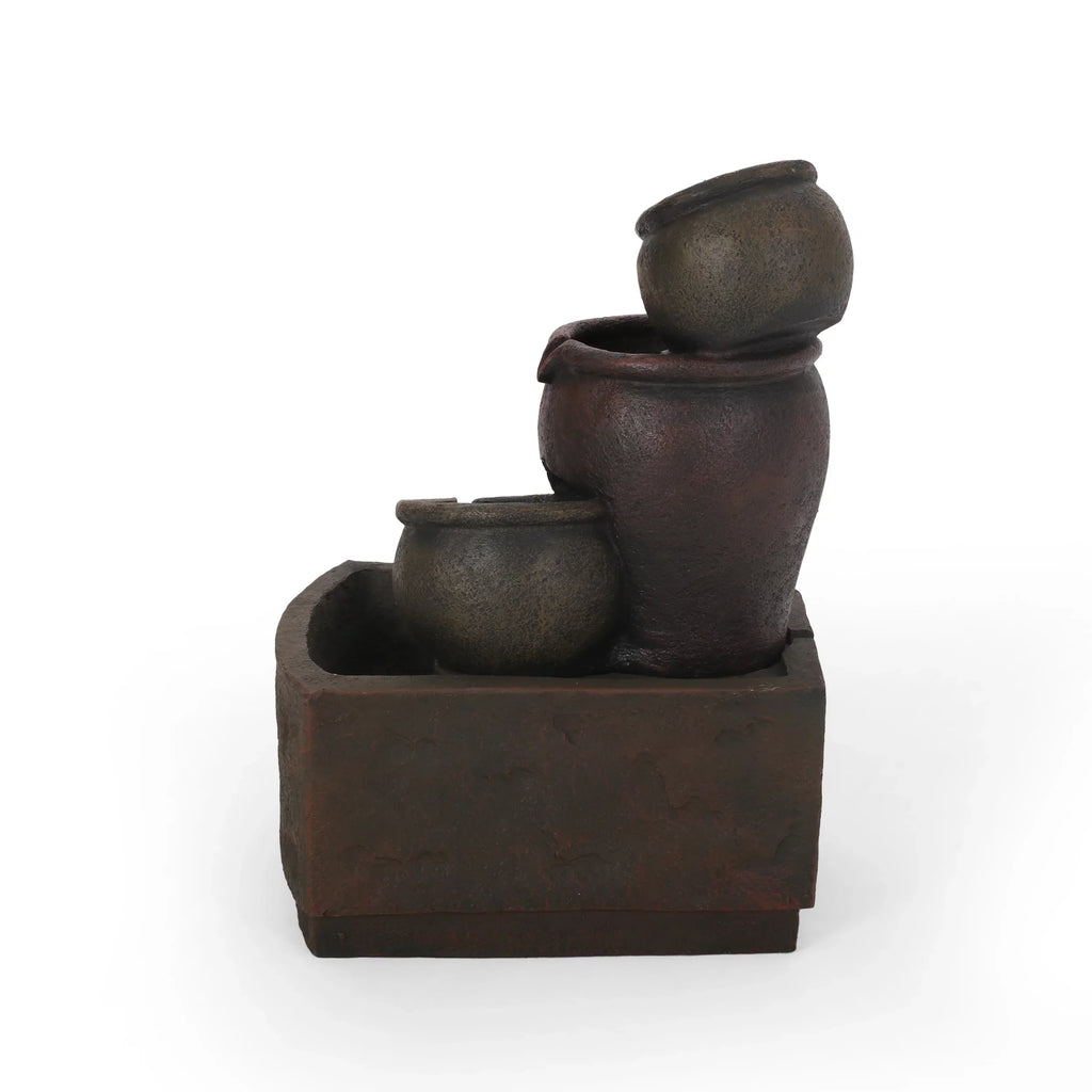 GDF Studio Morrigan Outdoor 3 Tier Jar Fountain, Rustic Multibrown