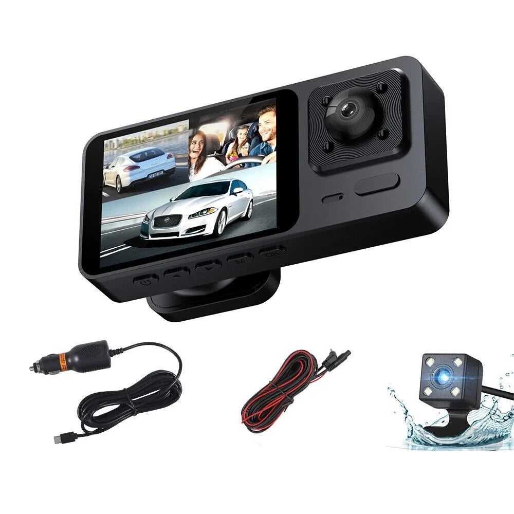 JLLOM 1080P 3 Lens HD Dual Lens Car Dash Cam Front/Rear/Inside Video Recorder Camera G-sensor