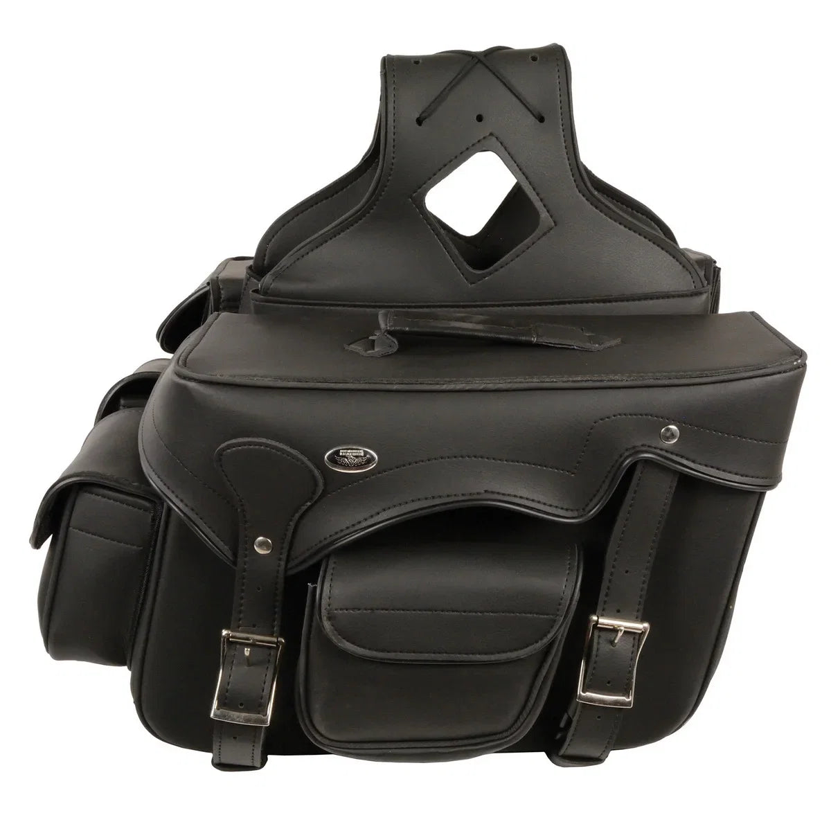 Milwaukee Leather SH66602 Zip-Off Double Pocket Studded PVC Throw Over Motorcycle Saddlebags
