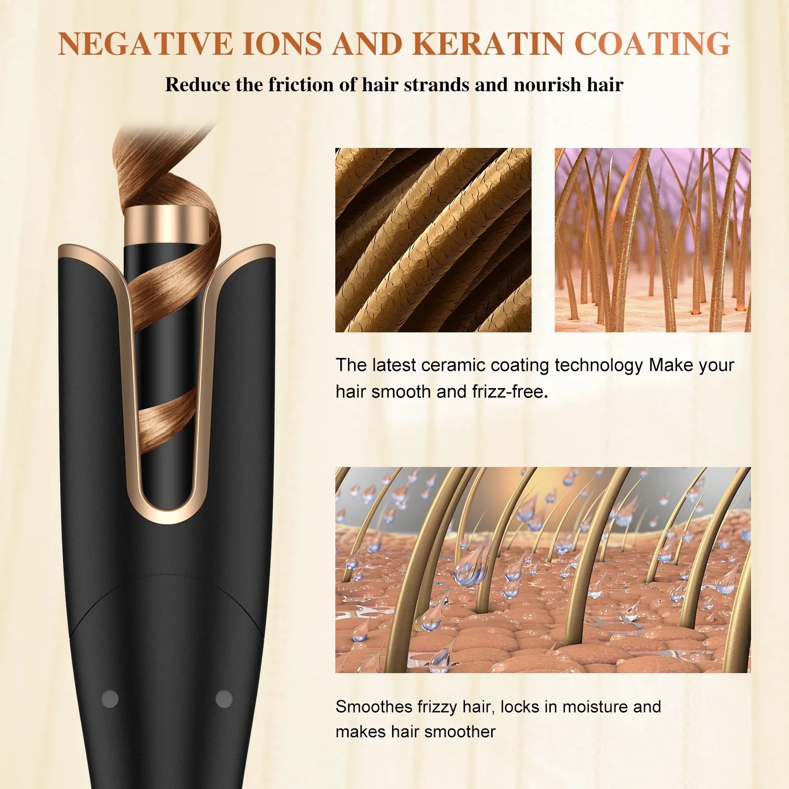 NEXPURE Curling Irons,Curling Iron Professional with 1" Large Rotating Barrel & 4 Temps,Salon Curl Hair,Gold