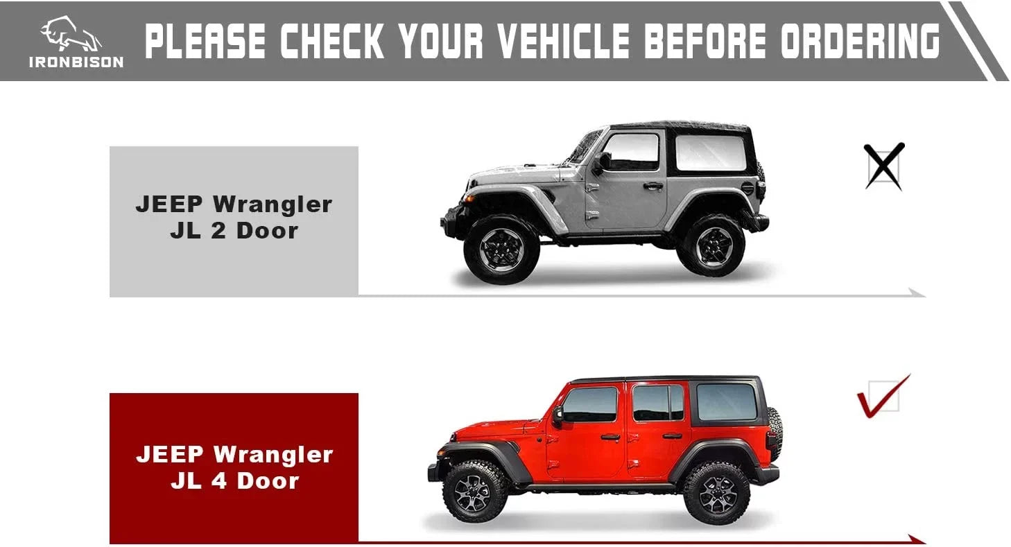 IRONBISON Defender Running Boards Fit 2018-2024 Jeep Wrangler JL 4 Door(Excluded 2018 Wrangler JK) SUV 5" Drop Side Steps Nerf Bars Rock Slider Fine Texture Black(2pcs)