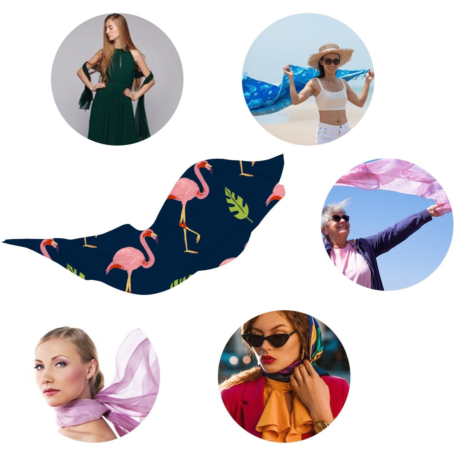 FREEAMG Flamingo Birds Silk Long Scarf for Women Large Oblong Sunscreen Shawls Wraps Neck Headscarf Hair Wraps Gift Packed