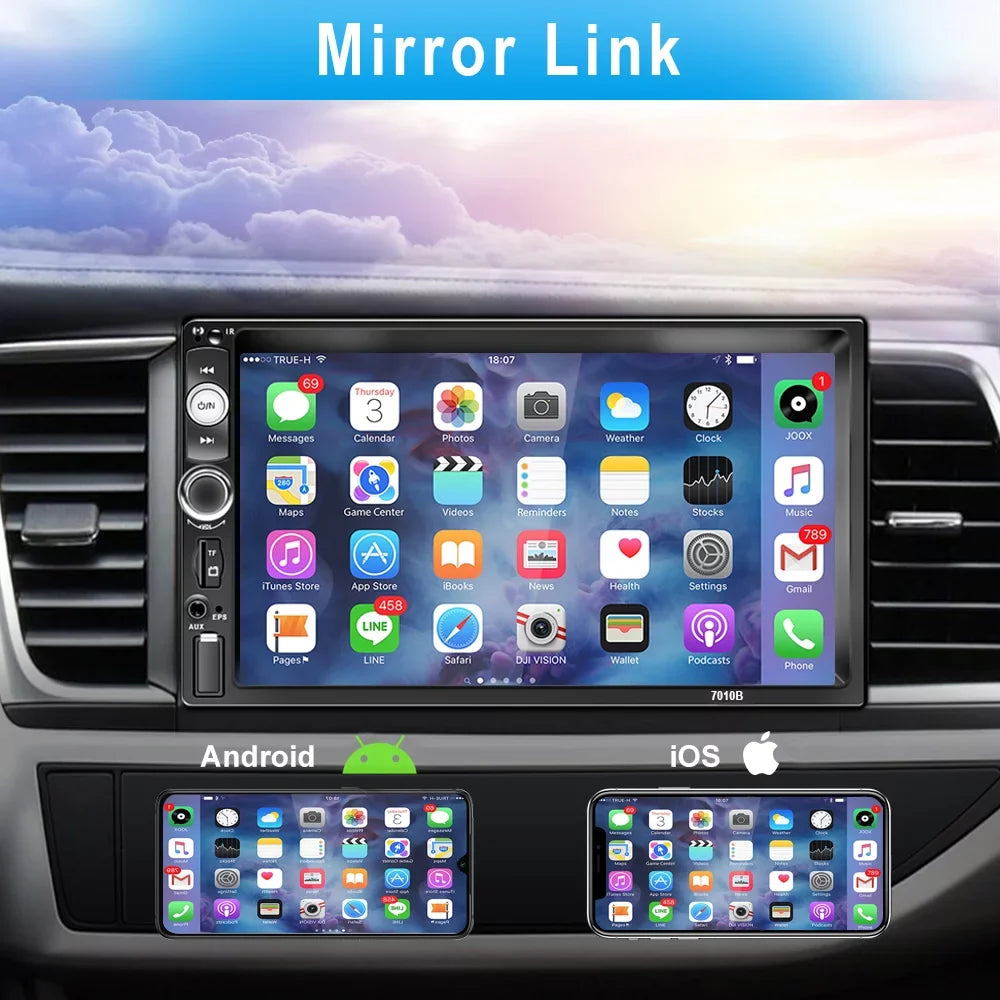 Podofo 7" Double 2 Din Car Stereo Radio HD Touch Screen Car Multimedia Player Digital Display MP5 Autoradio Bluetooth FM AUX USB SD Mirror Link Function, with Backup Camera