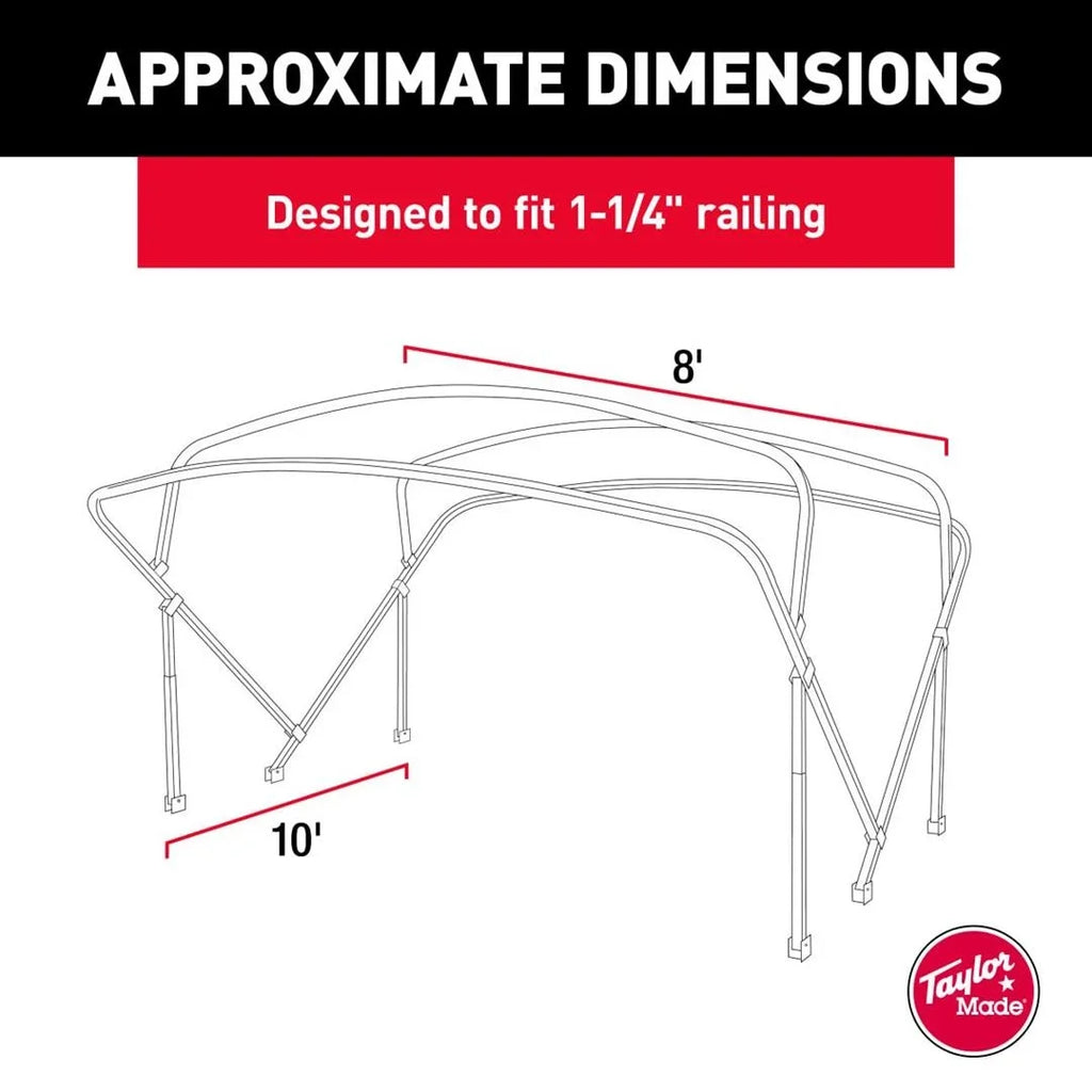 Taylor Made 88147 craft Bimini Top 4 Bow Square Tube 8' X 10'