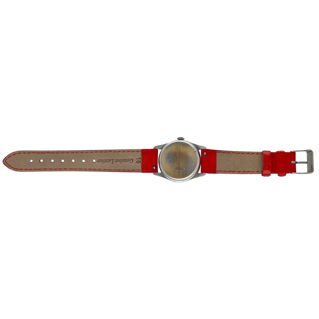 Vintage Mickey Mouse 29mm Base Metal Red Leather Swiss Manual Wind Women's Watch
