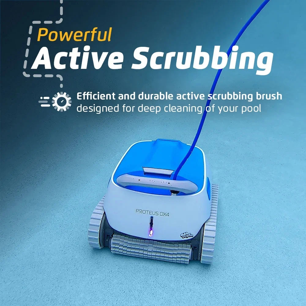Dolphin Proteus DX4 Robotic Pool Vacuum Cleaner — Wall Climbing Capability — Powerful Waterline Scrubbing — Ideal for All Pool Types up to 50 FT in Length
