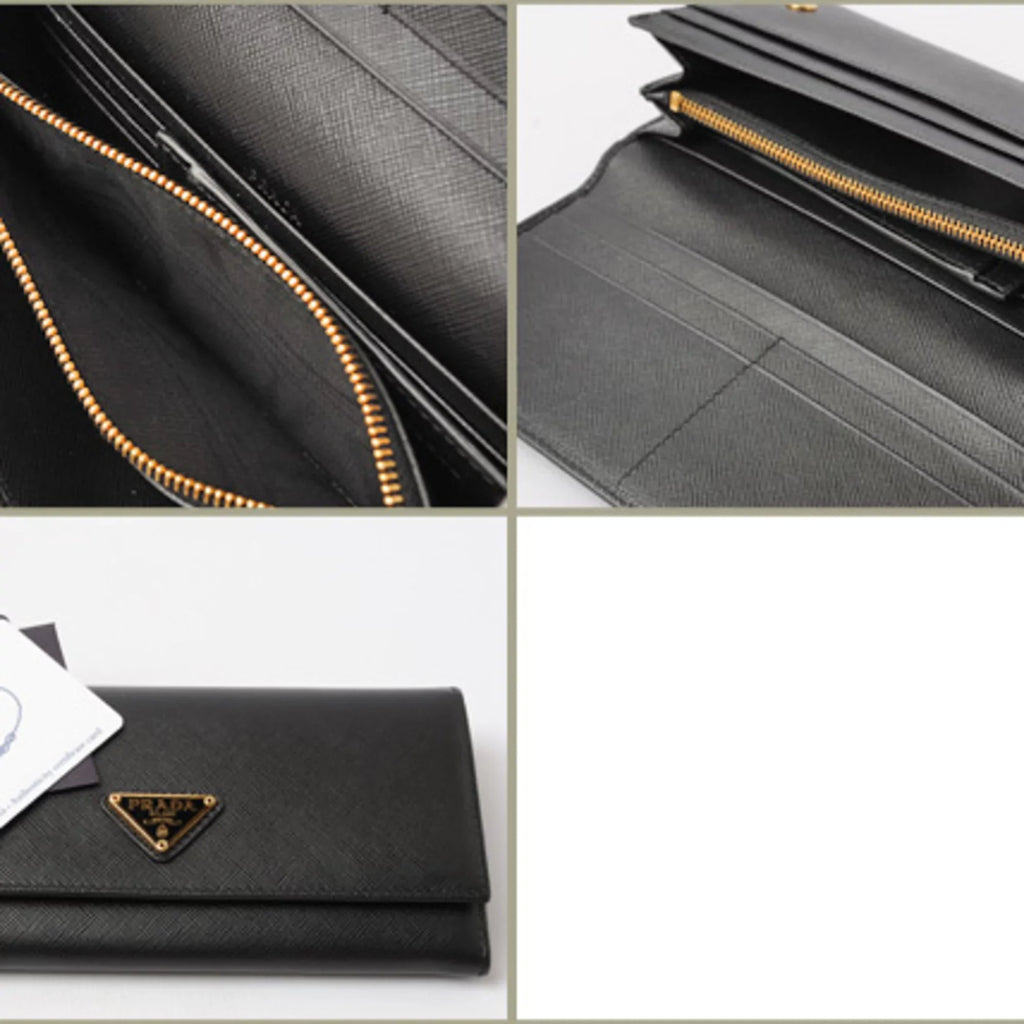 Pre-Owned Prada Wallet PRADA Long wallet 1M1132 Pass Case with Saffiano Triangle NERO Black Outlet (Like New)