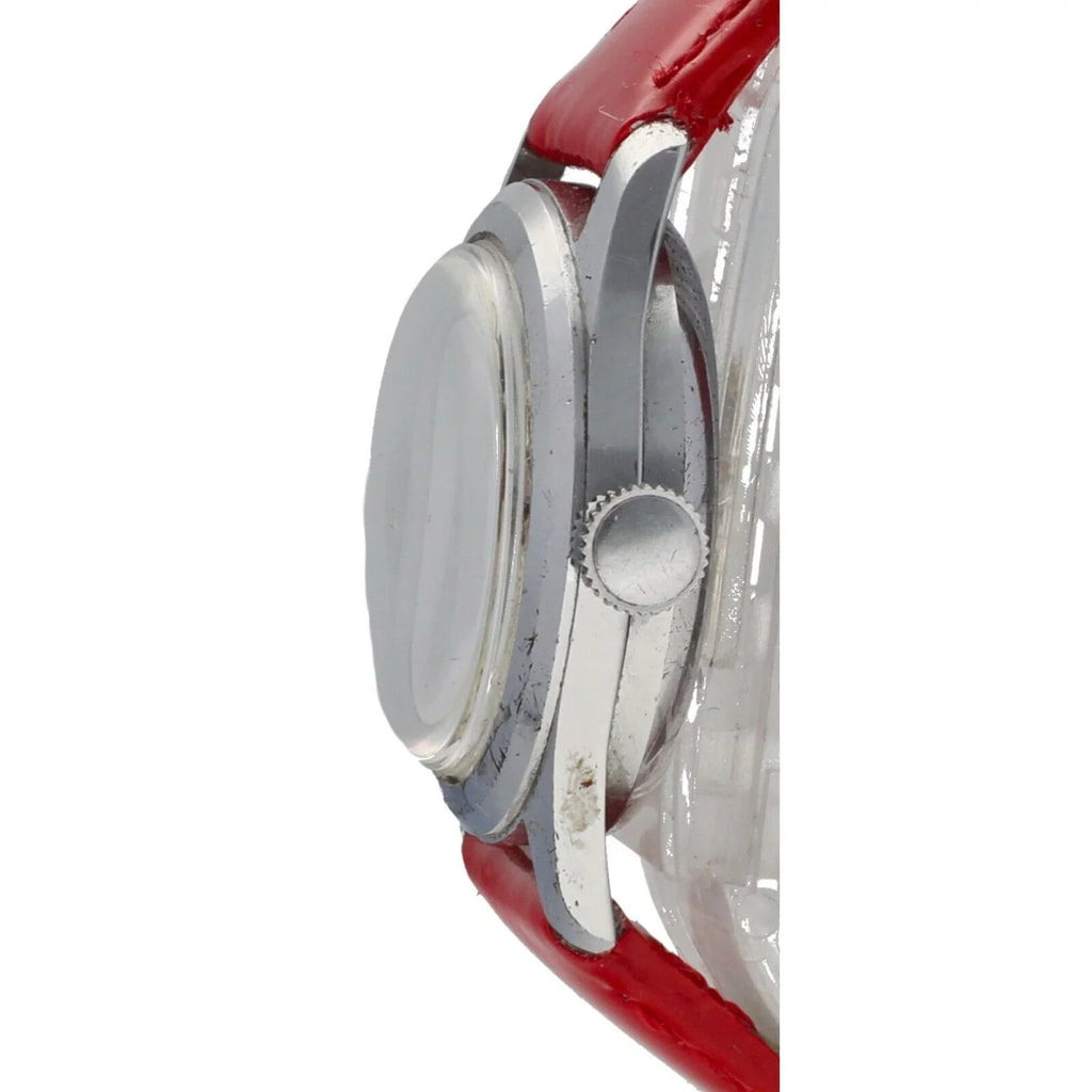 Vintage Mickey Mouse 29mm Base Metal Red Leather Swiss Manual Wind Women's Watch