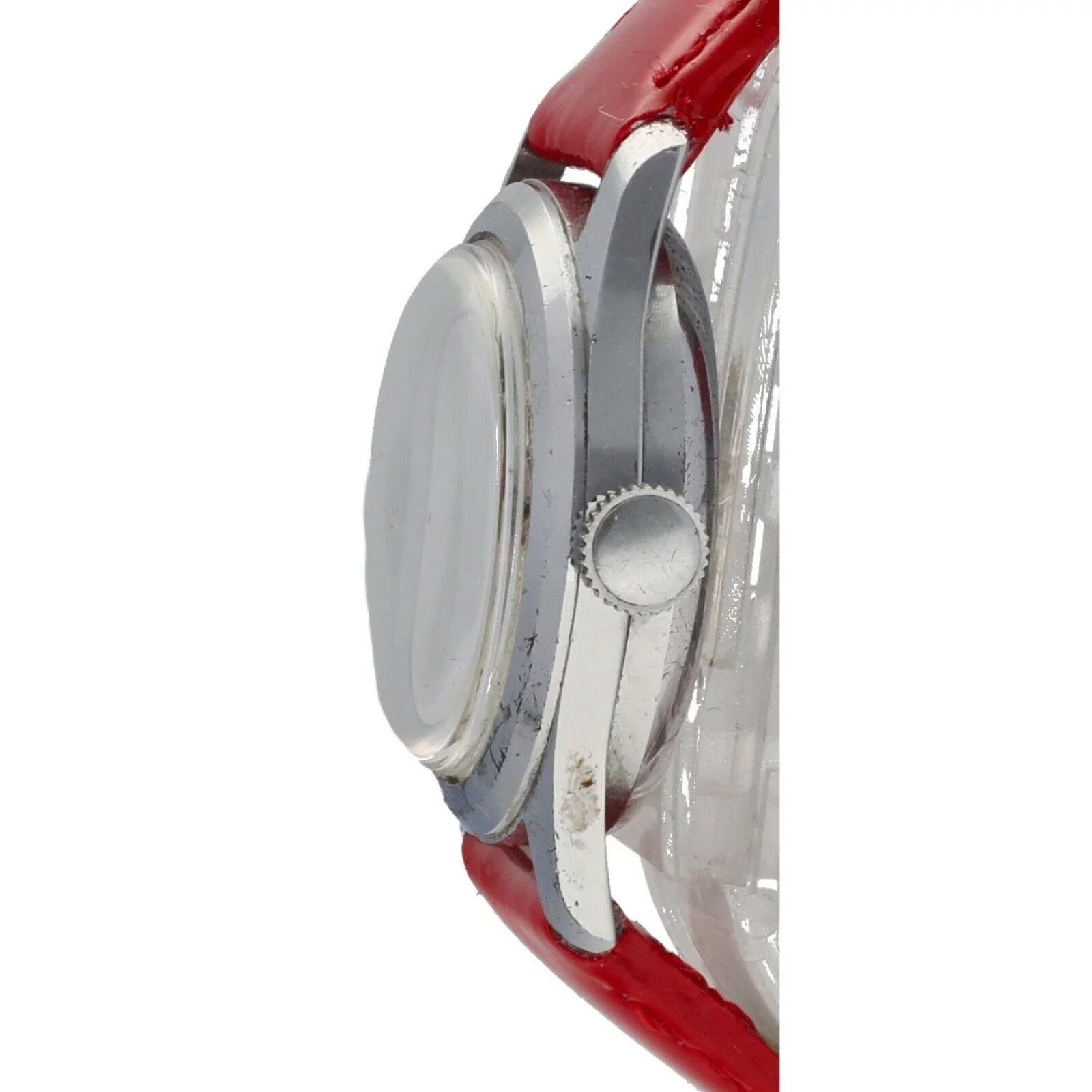 Vintage Mickey Mouse 29mm Base Metal Red Leather Swiss Manual Wind Women's Watch
