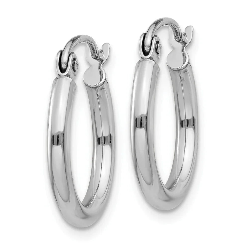 Real 14kt White Gold Polished 2mm Lightweight Tube Hoop Earrings; for Adults and Teens; for Women and Men