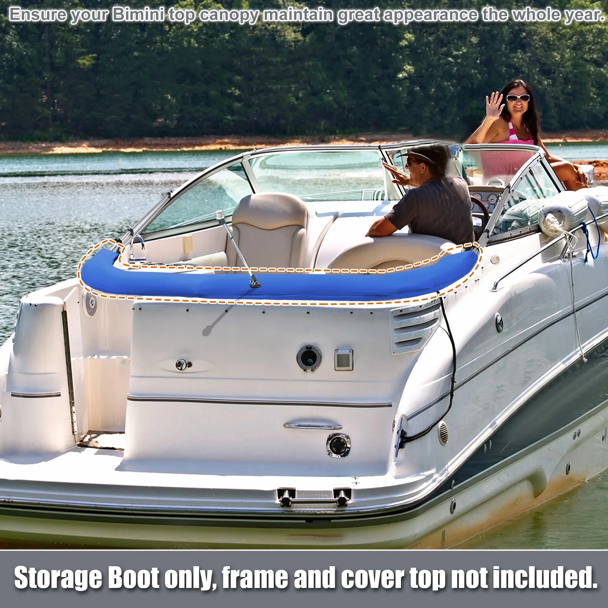 craft Bimini Top Storage Boot with Light Hole 600D Polyester Canvas Blue 91"-96" W for 3 Bow 4 Bow