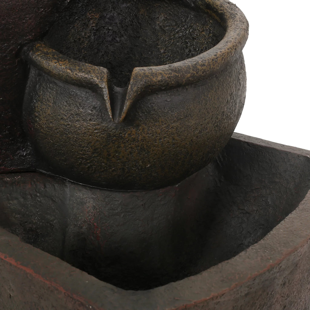 GDF Studio Morrigan Outdoor 3 Tier Jar Fountain, Rustic Multibrown
