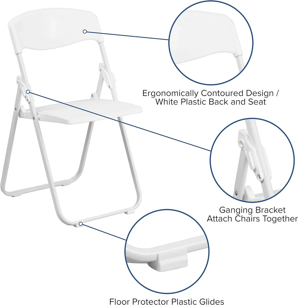 Capacity Heavy Duty White Plastic Folding Chair With Built-In Ganging Brackets. HERCULES Series 500 Lb