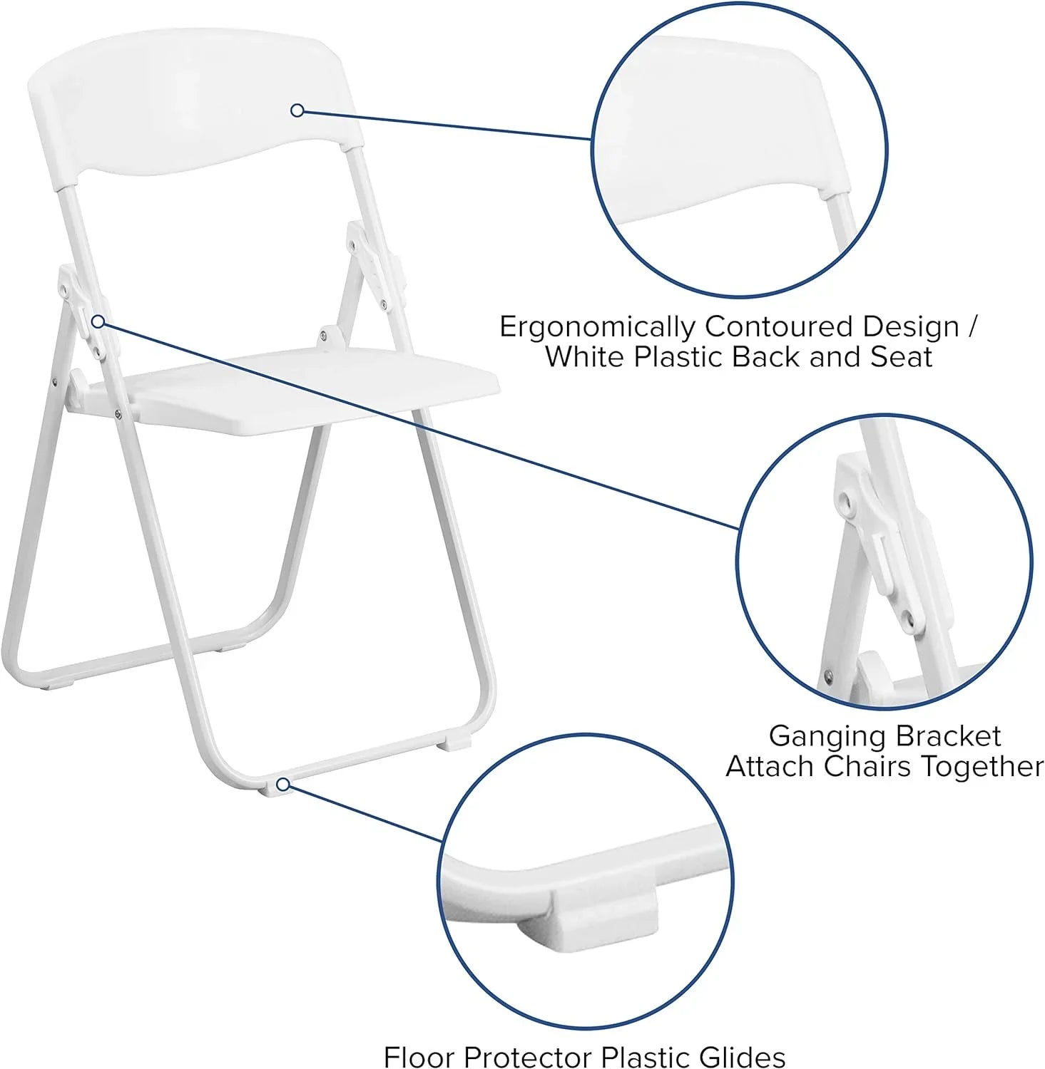Capacity Heavy Duty White Plastic Folding Chair With Built-In Ganging Brackets. HERCULES Series 500 Lb