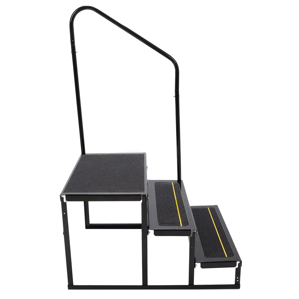 HECASA Universal 3 Steps Stairs Steel for RV Travel Trailer Camper Trailer W/ Side Load Hand-railing Armrest Hand Rail