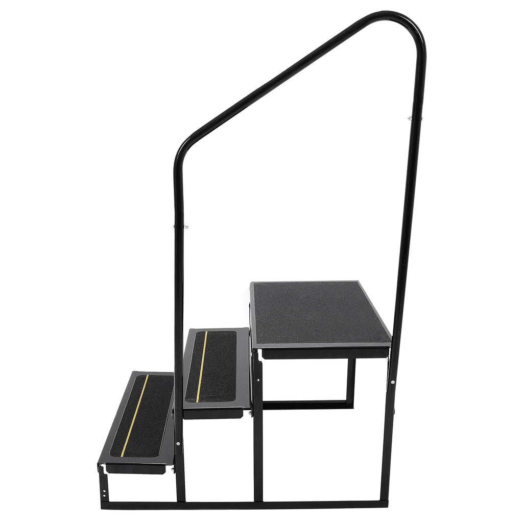 HECASA Universal 3 Steps Stairs Steel for RV Travel Trailer Camper Trailer W/ Side Load Hand-railing Armrest Hand Rail