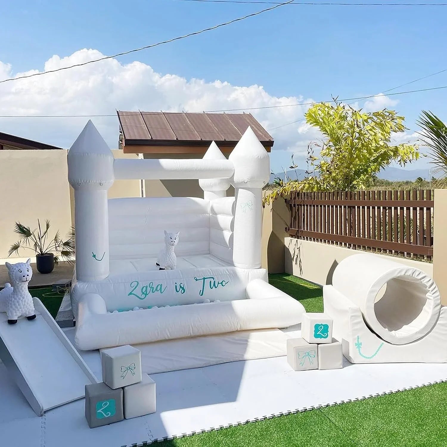 Connsann White Bounce House  Commericial Grade PVC  Jump Castle with Blower & Ball Pit  for Kids Outdoor Indoor Party