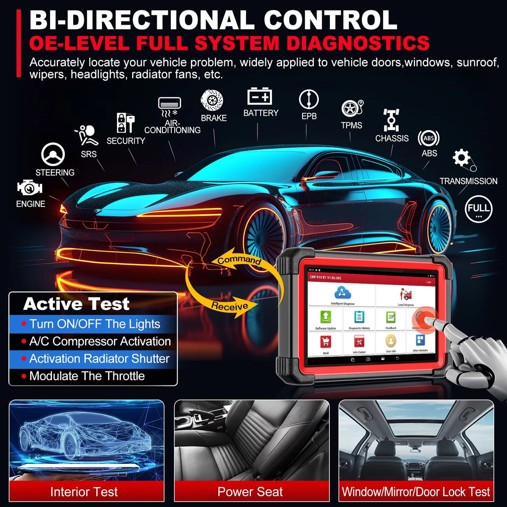 LAUNCH X431 Scanner CRP 919E BT 2024 OBD2 Diagnostic Scan Tool with Full System for All Vehicles,ECU Coding,Bi-Directional Control,CANFD DOIP,FCA AutoAuth