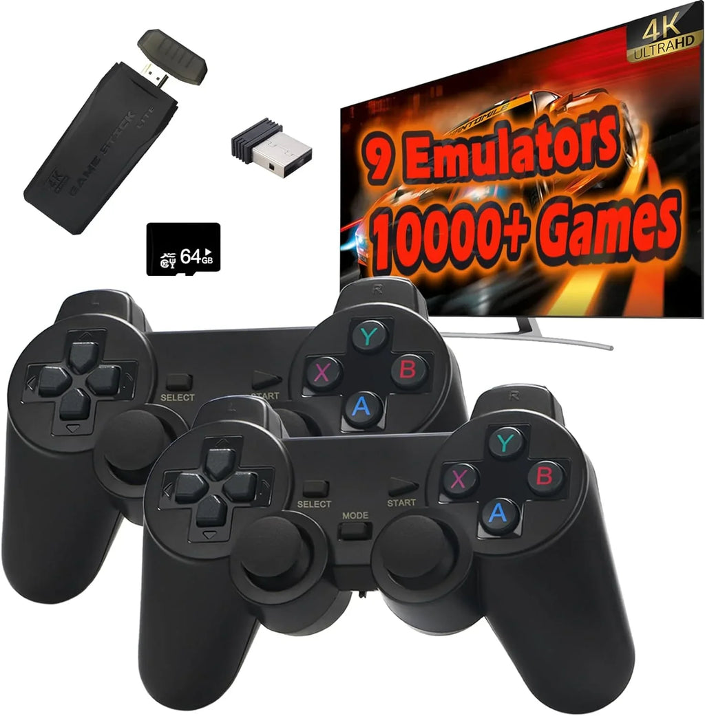 Wireless Retro Game Console, Plug and Play Video Game Stick Built in 20000+ Games,9 Classic Emulators, 4K High Definition HD Output for TV with Dual 2.4G Wireless Controllers