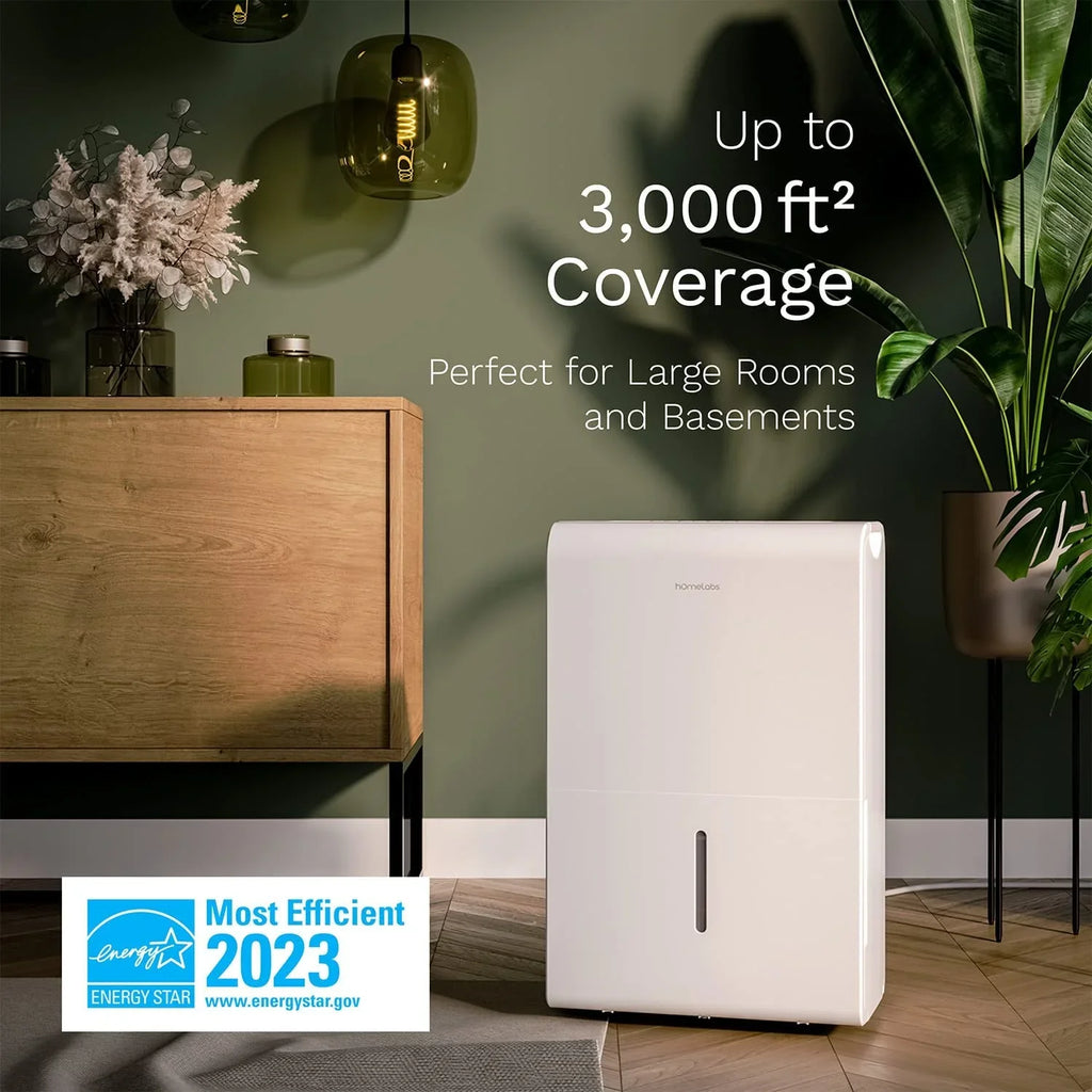 Energy Star Dehumidifier - Ideal for Medium to Large Rooms, Bedrooms and Home Basements - Powerful Moisture Removal and Humidity Control - 35 Pint (Previously 50 Pint). ft. hOmeLabs 3000 Sq