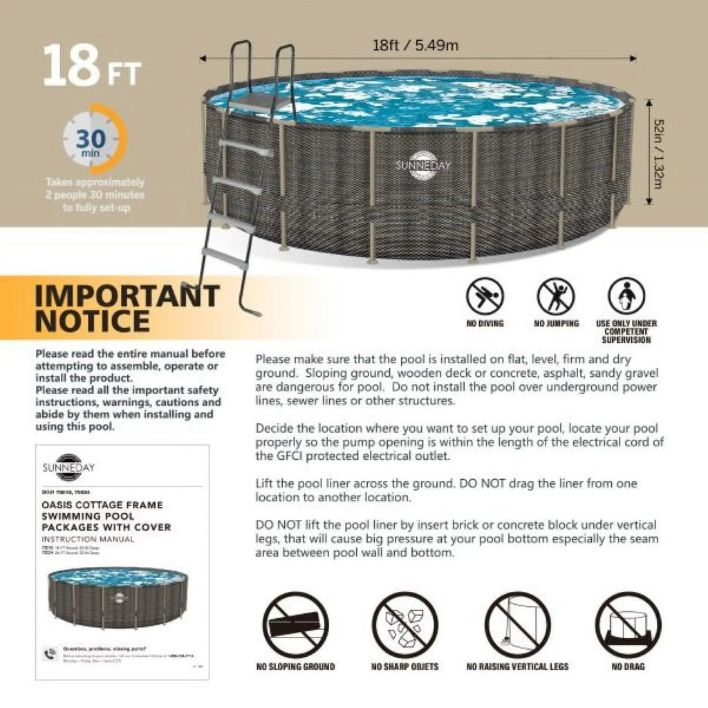 Round x 52 in.. Sunneday Oasis Rattan Soft-Sided Pool 24 ft