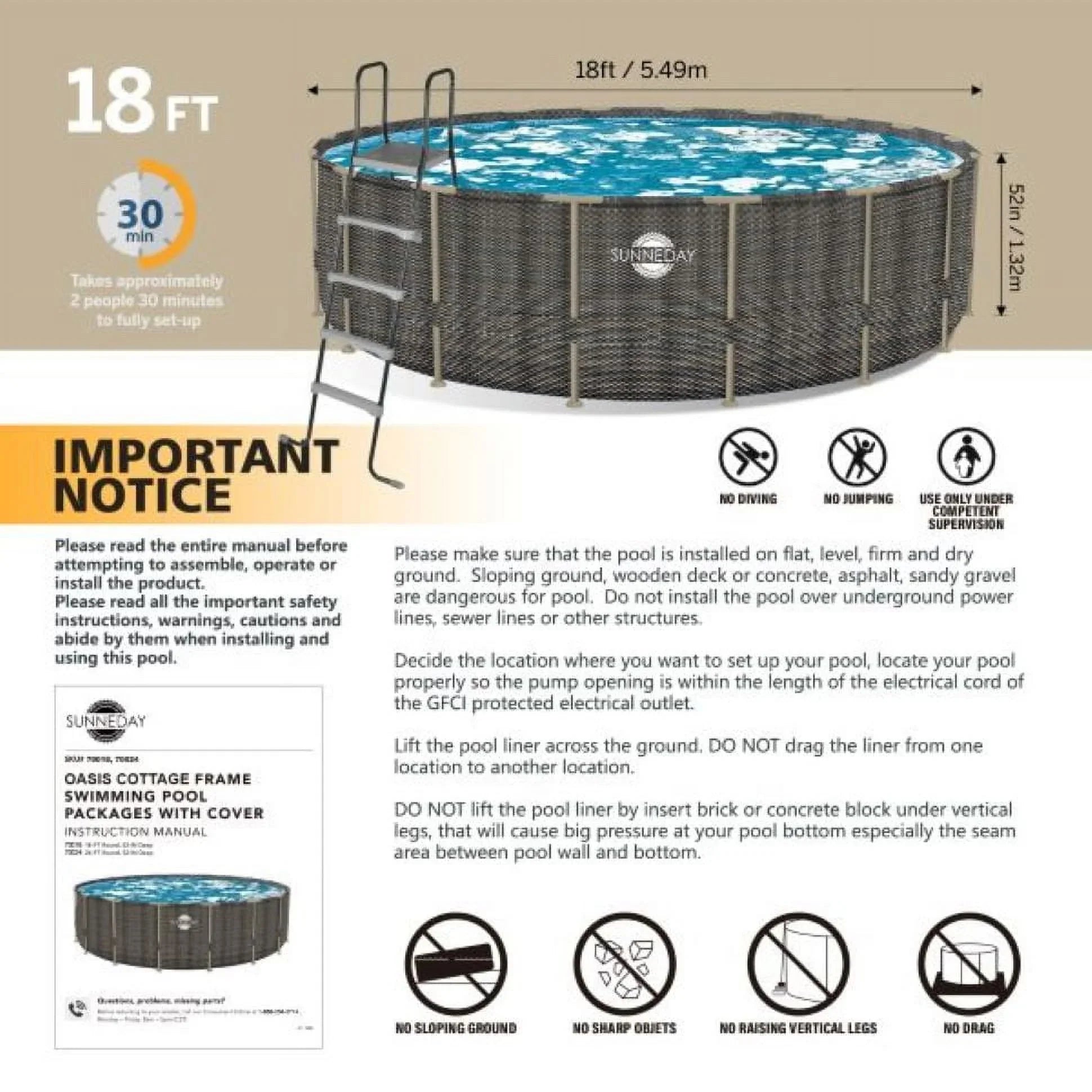 Round x 52 in.. Sunneday Oasis Rattan Soft-Sided Pool 24 ft