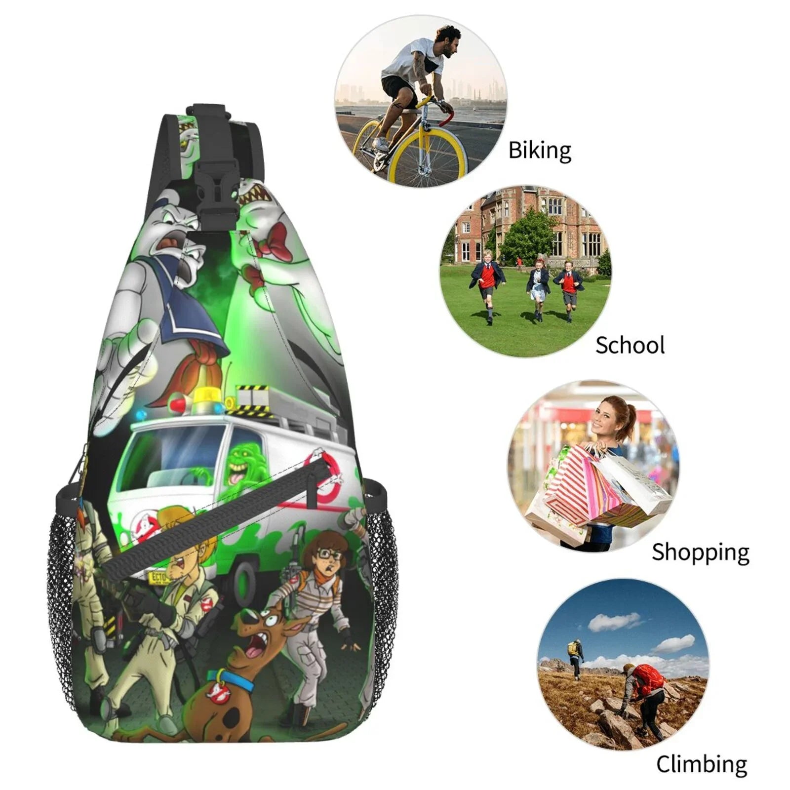 Scooby Ghostbusters Sling Bag Crossbody Backpack Chest Bags Diagonally Travel Daypack For Women Men Adults Teen
