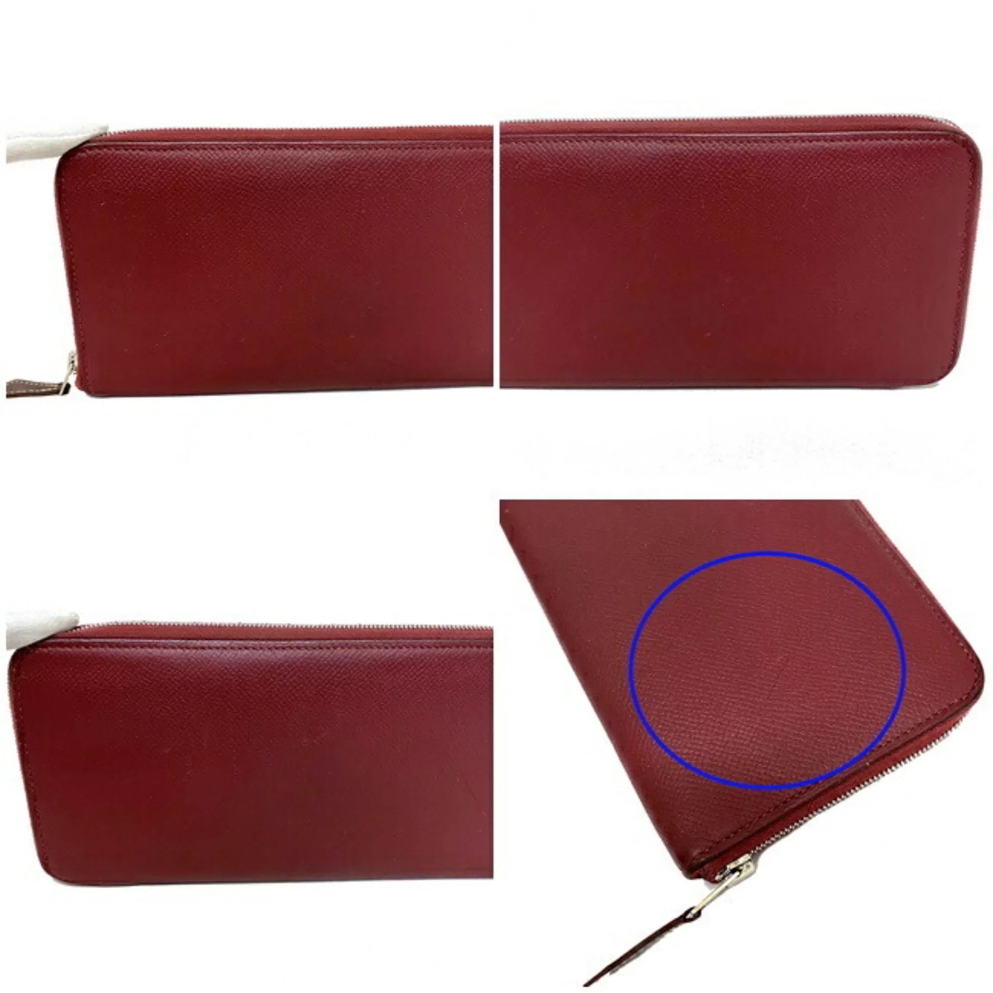 Pre-Owned Hermes Long Wallet Azap Bordeaux Rouge Glenat Silk In Leather Epson HERMES Round Ladies (Good)