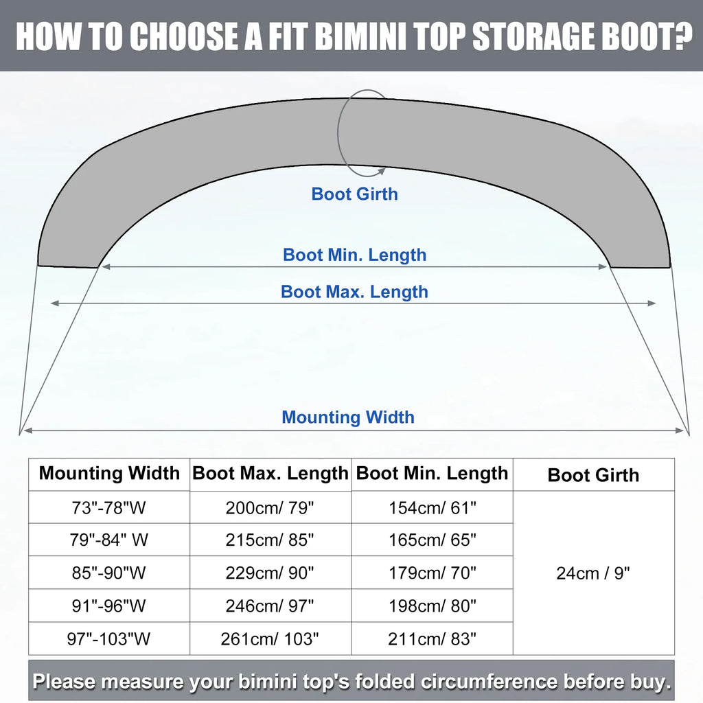 craft Bimini Top Storage Boot with Light Hole 600D Polyester Canvas Blue 91"-96" W for 3 Bow 4 Bow