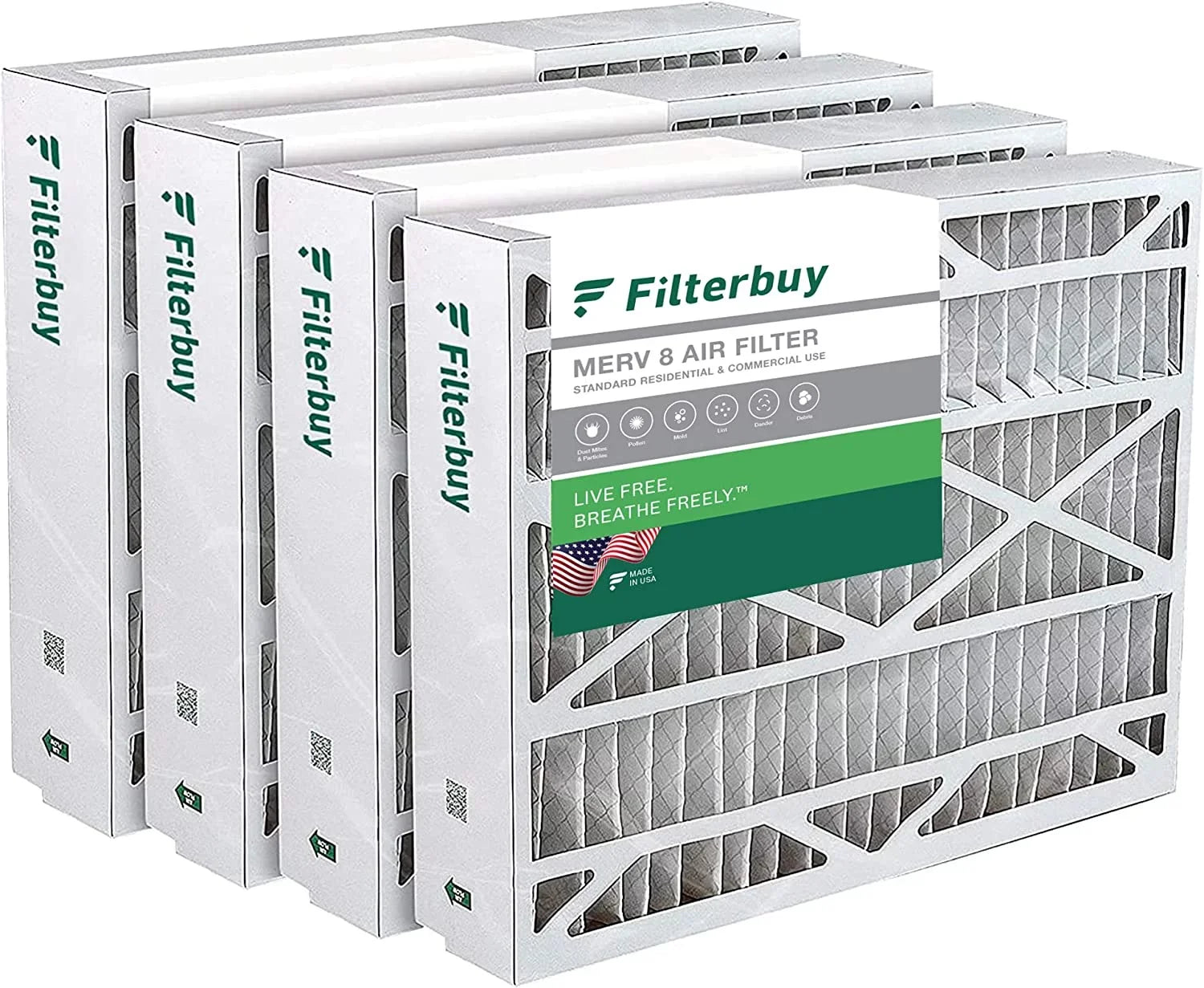 Filterbuy 24x25x5 MERV 8 Pleated HVAC AC Furnace Air Filters for Carrier FILXXCAR0024 (4-Pack)